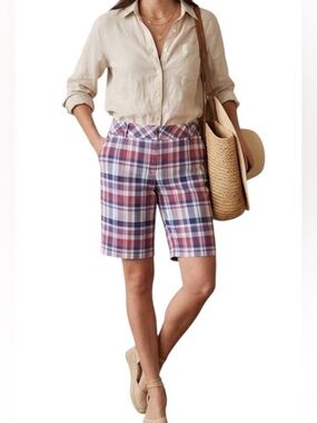 Lands' End Plaid Bermuda Shorts in Red, White & Blue